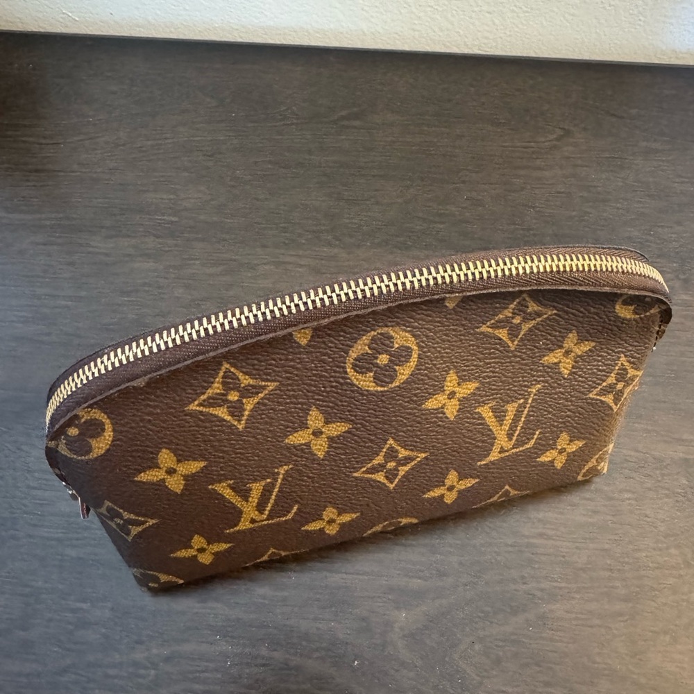 Authentic Louis Vuitton Monogram Dome Cosmetic Pouch - Brown with Gold Monogram - Picture 7 of 16
